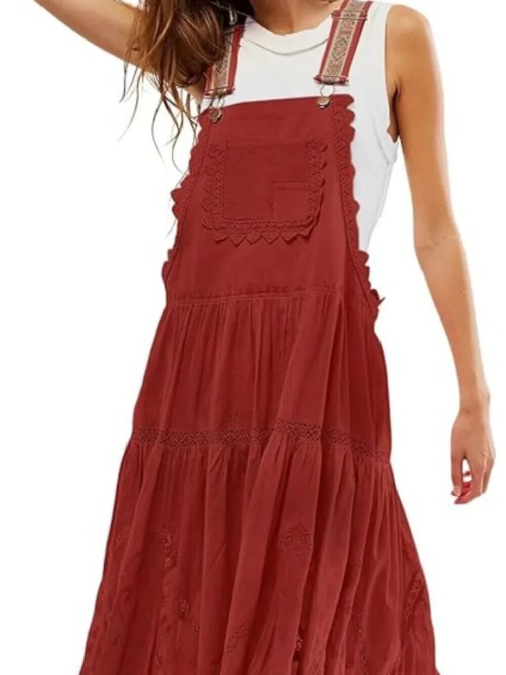 Tiered Pinafore Bib Overall Maxi Dress - Picture 5 of 8